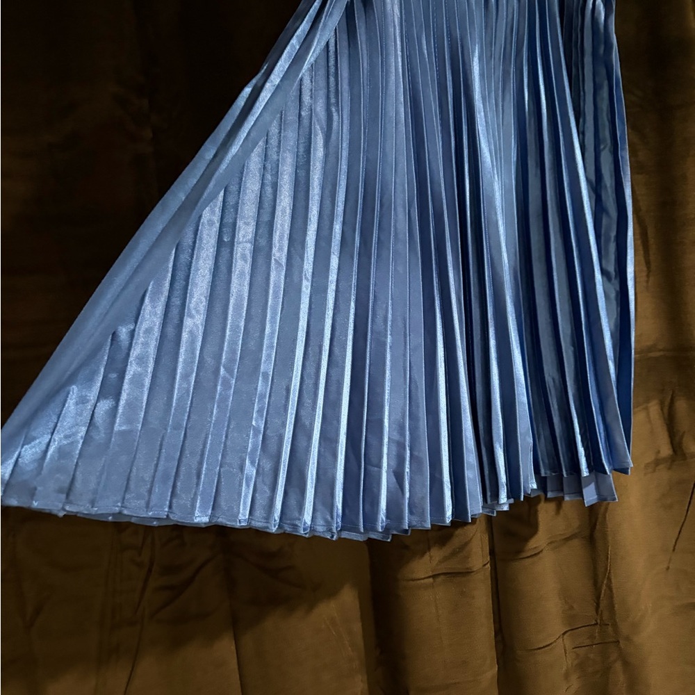 Cobalt Blue Satin Midi Skirt